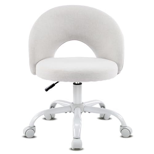 VINGLI Small Vanity Chair with Wheels for Girls.Cute Modern Adjustable Height Armless Office Desk Chair.360°Swivel Comfy Rolling Chair for Study, Make up Room,Small Space,Linen Light Gray - color: Linen Light Gray