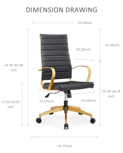 lux Modern Desk Chairs with Wheels and arms Ergo Chairs high Back Chair Computer Leather Modern Chair Leather Office Executive Chair (GD-Black) - color: Gd-black