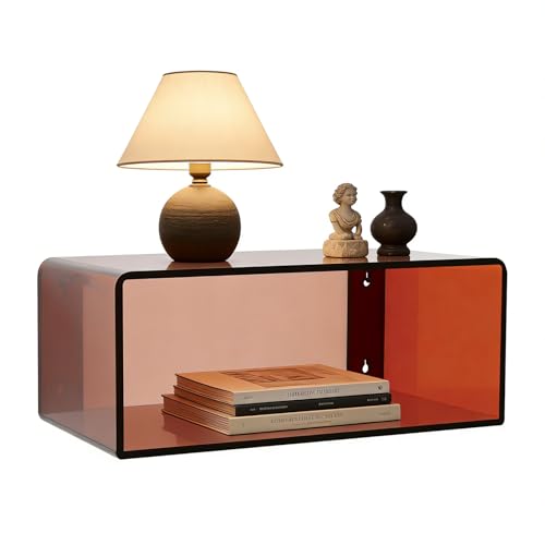 Acrylic Transparent Floating Nightstand, Wall Mounted Bedside Table Shelf, Modern Space Saving Clear Bedside Organizer for Small Bedrooms Office Apartments (Brown)