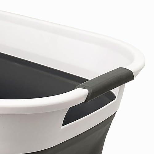 SAMMART 40L (10.5 Gallon) Collapsible Plastic Laundry Basket - Foldable Pop Up Storage Container/Organizer - Portable Laundry Hamper - Space Saving (1, White/Steel Grey) - color: White/Steel Grey