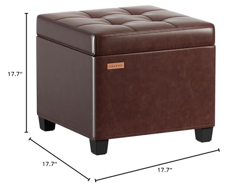 ABHENG Steel Frame Square Ottoman with Storage Antique Brown UASND63R | 17.7" x 17.7" x 17.7", Hold 660 lbs, 48L Storage Capacity, Waterproof Synthetic Leather, Removable Lid, for Dorm Living Room - color: Pu-antique Brown, size: 17.7"D x 17.7"W x 17.7"H