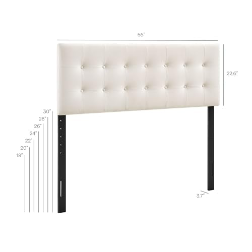 Modway Emily Full Size Performance Velvet Headboard in Alabaster - Stain-Resistant Velvet Upholstery with Button Tufting and 7 Adjustable Height Positions - color: Alabaster, size: Full