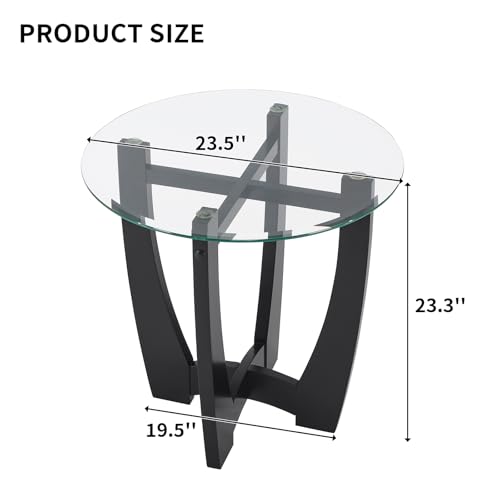 Glass End Table, 23.5" Round Side Tables with Tempered Glass Top Cross and Solid Wood Base Small Night Stand for Living Room Office Apartment Black - color: D-2, size: Round