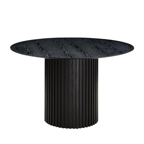 Round Pedestal Dining Table for 4-6, Mid-Century Modern Circular Fluted Drum Kitchen Table MDF Finish Tabletop for Dining Room Apartment, φ46.45'' x 29.25''H - Black - color: 46.45 Inches Black
