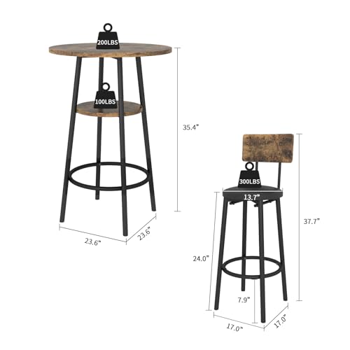 Spaco Bar Table Set for 2, Small Kitchen Dining Table Set with 2 PU Upholstered Stools, Counter Height Dining Table Set with Iron Frame for Kitchen,Small Space - color: Brown, size: 3 Piece-1 Round Table and 2 Round Stools