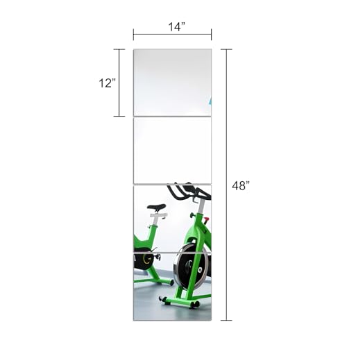 Glass Full Length Mirror Tiles, 14" x 12" x 4PCS Home Gym Mirror for Wall | Frameless Wall Mounted Mirror for Garage, Bedroom, Living Room, Over The Door - size: 14"x12"-4pcs