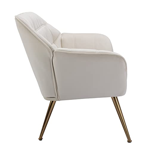 48" Small Loveseat for Small Spaces, Modern Sherpa Mini Sofa Couch 2-Seater Velvet Love Seat with Quilting Back and Gold Legs for Living Room/Bedroom, Cream - color: Cream