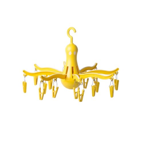 PRESSA 8-Claw Octopus Hanging Dryer 16 Clothes pegs, Easy to fold and Place -Turquoise (1, Yellow) - color: Yellow