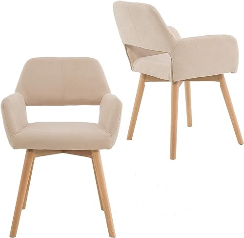 Desk Chair No Wheels Vanity Chair Comfy Accent Chair for Living Dining Room Bedroom Home Office Mid Century Modern Upholstered Armchair Sofa Chair (Beige, 1) - color: Beige
