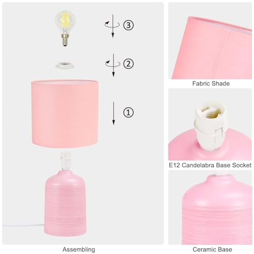 Maye Small Ceramic Table Lamp for Living Room and Bedroom,Modern Kids Night Table Lamp,Φ6.3×H13IN,Bulb Excluded,Pink - color: Pink