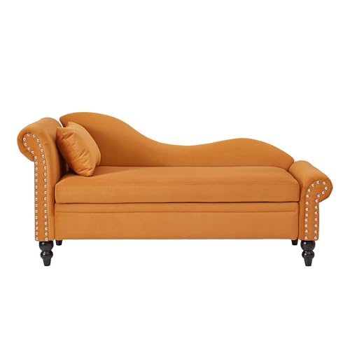 ERYE Velvet Upholstered Right Facing Chaise Lounge Chair, Blue Chaise Lounge Storage W/Nailhead Trim, Wood Legs, Classic Recliner Lounger Accent Sofa for Living Room Bedroom - color: Yolk Yellow/R