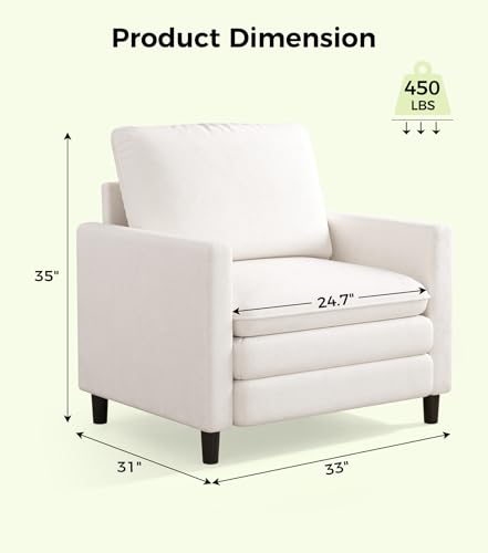 Welzona 3-Layers Cloud Accent Chair, 33" Reading Chair, Teddy Arm Chairs | Comfy Teddy Fabric, Washable Covers, Tool-Free Setup, All-wood Couch Chair for Living Room, Bedroom, Reading Nook, Beige - color: Beige, size: cloud chair