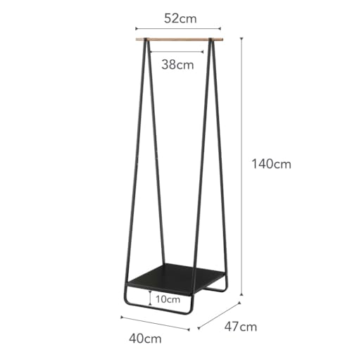 YAMAZAKI Home Tower Freestanding Coat Hanger Clothes Rack With Shelf, 55" - Steel | Freestanding coat hanger features a steel frame and bottom shelf. Space-saving vertical organization. Easy to assemble. - color: Black