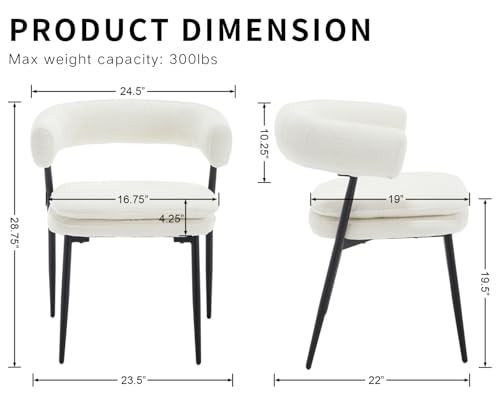 ROCITY White Dining Chairs Set of 4, Upholstered Kitchen Chairs | Mid Century Modern, Curved Barrel Back, Comfy Chenille Fabric, For Dining Room - color: White, size: 4PCS