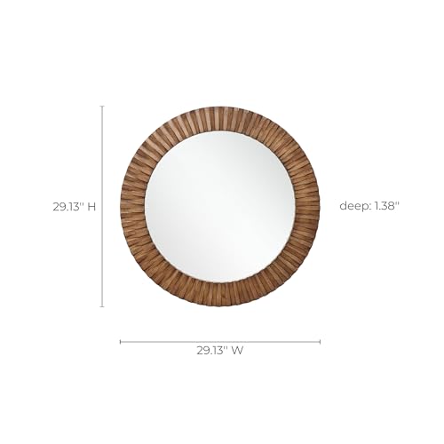 LuxenHome Round Wood Mirror, 29-Inch Farmhouse Circle Wall Mirror with Oak Wood Textured Frame, Decorative Accent Mirrors Hanging Wall Decor for Bathroom, Living Room, Bedroom, Entryway, Vanity