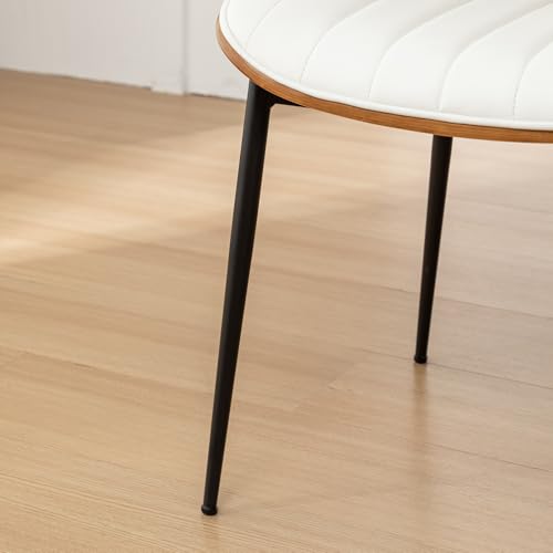 Rattan Dining Room Chairs Set of 2, Mid Century Modern Kitchen Ktichen Chairs,Faux Leather Walnut Wood Finish Side Chair, Metal Legs Desk Chair with Rattan Backrest,White - color: White, size: Set of 2
