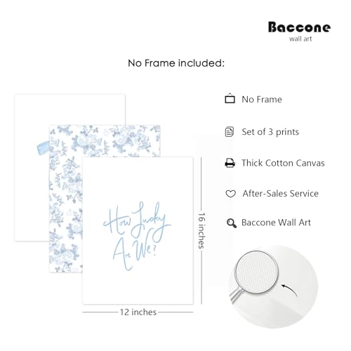Baccone Blue Bow Wall Art Floral Canvas Wall Decor Coquette Flower Wall Art Trendy Aesthetic Poster Girly Preppy Pictures Blue Floral Prints for Living Room Bathroom 12x16 Inch Unframed Set of 3 - color: Blue Floral Prints, size: 12x16 Inch Unframed