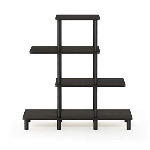 Furinno Turn-N-Tube 4-Tier Design Display Rack, Espresso/Black | Book Shelf, Accent Display Shelf, Open Shelves, Round Tubes, for Organization and Storage, Living Room, Garage, Home Office - color: Espresso/Black, style: 4-Tiers, Ladder