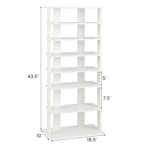 7 Tiers Vertical Shoe Rack, Wooden Slim Shoe Storage Shelf, Narrow Shoe Stand Tower for Boots, Space Saving Shoe Organizer for Closet, Entryway, Front Door (Large, White) - color: White, size: Large