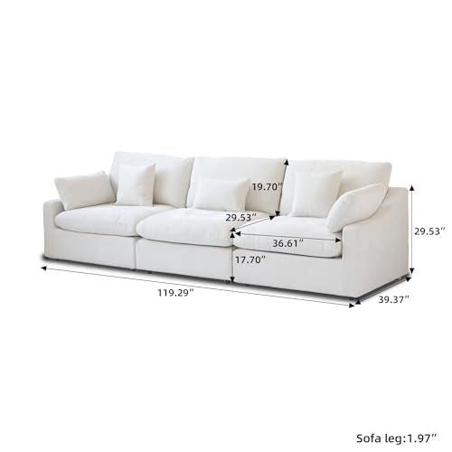 Cloud Couch Modular Sectional Sofa,119.2" 3Seater Wide Couch,Down Filled Convertible Living Room Set, Covers Washable&Replaceable,White - color: White, size: 3 Seater