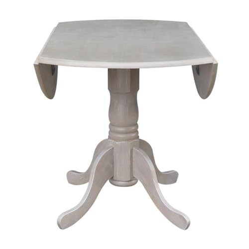 IC International Concepts, 42" Round Dual Drop Leaf Pedestal Dining Table, Solid Real Wood, Sturdy Parawood, Dimensions 42"D x 42"W x 29.5"H, 20mm thickness, 40lbs Weight Capacity, Washed Gray Taupe - color: Washed Gray Taupe