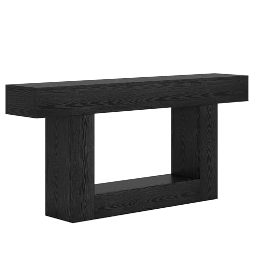 Tribesigns 63" Console Table, Farmhouse 2-Tier Entryway Table with U-Shaped Base, Narrow Long Wood Sofa Table Behind Couch Table for Living Room, Hallway, Foyer, Black - color: Black