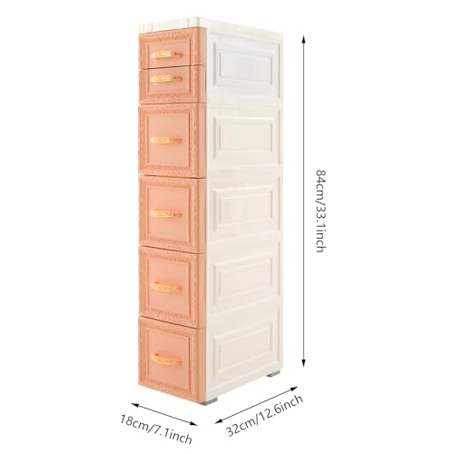 5-Tier Plastic Drawers Storage Dresser, 33"H Narrow Slim Storage Organizer Vertical Drawer Unit, Rolling Thin Storage Tower with Wheels for Small Spaces Gaps Home Furniture (Orange) - color: Orange