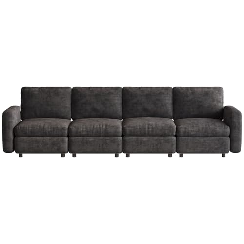 Miuuod 4-Seat Modular Sofa Couch Grey with Ergonomic Cushions, Convertible Sleeper Sectional for Living Room Bedroom Apartment, Cloud Futon Lounge Furniture Set for Small Spaces - color: Grey, style: 4 Seats(4 Seats only)