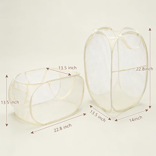 2 pcs Foldable Pop up Hamper, Collapsible Mesh Laundry Hamper, Storage Basket with Reinforced Handles, Breathable Space-Saving Organizer for Laundry, Kids Toys, Bathroom, Living Room, Dorm