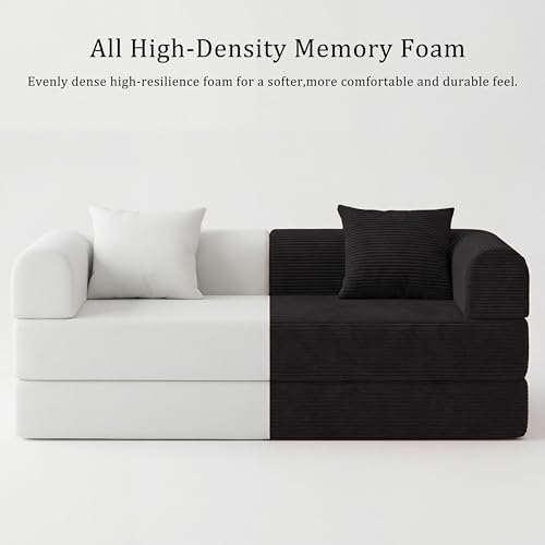 59" Boneless Couch,4-in-1 Futon Sofa Bed Modular Loveseat Sleeper Folding Compressed Couch with Pillows,No Assembly Required Convertible Sofa Bed for Living Room Bedroom Guest Room,Black - color: Black, size: 59.06" Loveseat Sofa