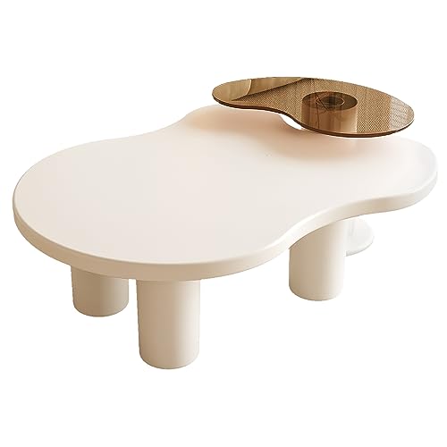 Modern Nesting Coffee Table Set of 2 Irregular Cloud Shape Cream White Center Table Space Saving eAccent Tables for Living Room Apartment Bedroom Office Minimalist Decor