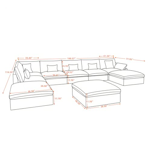 Cloud Couch for LivingRoom,190" U Shaped Modular Sectional Couch with Storage Ottoman,Down Filled 9 Seater Convertible Sleeper Sofa Bed Oversized Furniture,White - color: White, size: 9 Seater