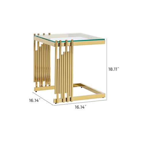 2-Piece Tempered Glass Coffee Table Set, Modern Nesting Tables with Gold Stainless Steel Frame, Space-Saving Accent End Tables for Living Room, Gold+Glass
