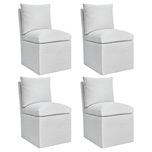 DUHOME Upholstered Armless Dining Chair with Casters,Linen Dining Chairs Set of 4 for Living Room,Single Sofa Chair with 4 Casters for Bedroom Reading Room Waiting Room Kitchen Dining Room - size: 4 pcs