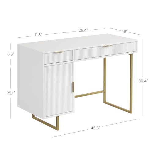 Nathan James Jacklyn White Modern Computer Desk, Workstation or Writing Desk for Small Spaces with Drawers and Cabinet Storage, White/Pale Gold - color: White/Pale Gold