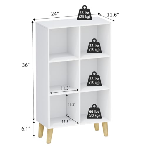 6 Cube Storage Organizer with Legs, 3 Tier Cube Low Bookcase Freestanding Storage Display Organizer for Home Office, Three-Cubes Open Shelf Short Bookshelf (White, 6 Cube Vertical) - color: White, size: 6 Cube Vertical