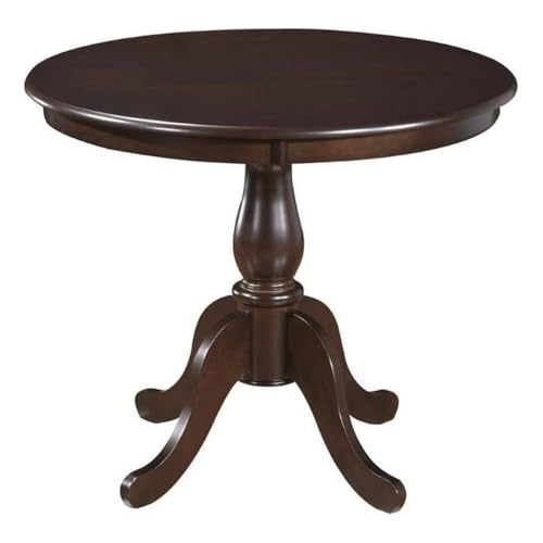 Pemberly Row 36 in Round Pedestal Dining Table with Carved Legs, Wood Top, Transitional Style in Chocolate Espresso Finish