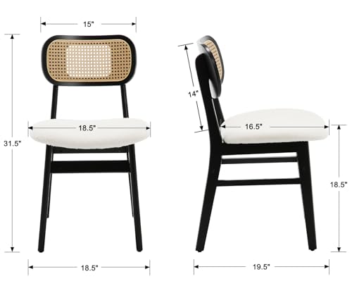 EALSON Rattan Dining Chairs Set of 4 Cane Back Farmhouse Dining Room Chairs Mid Century Kitchen Chairs with Black Wood Frame Sherpa Upholstered Side Chairs for Kitchen & Dining Room, Beige - color: Sherpa Beige-black Wood Frame, size: 4PCS