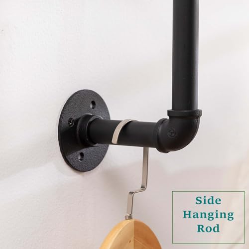 Industrial Pipe Clothing Rack, Hanging Clothes Rod, Wall Garment Rack | Heavy Duty Space Saving Clothes Bar, Metal Clothing Hanging Rails for Closet Home Bedroom Retailer Laundry, Black, 2Pcs