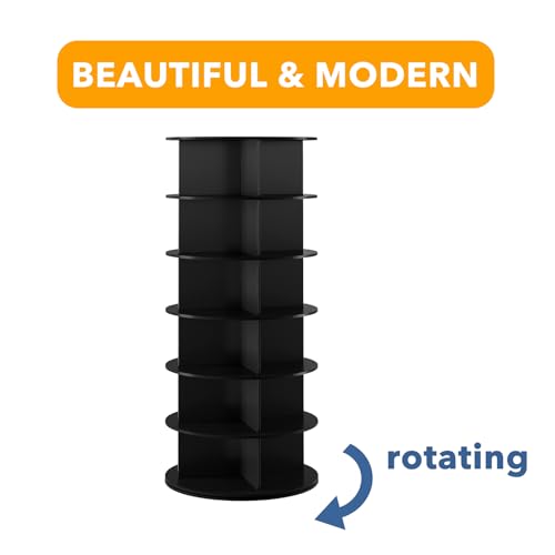 SpaceAid Black 6-Tier Spinning Rotating Shoe Rack Organizer, Shoe Display Tower Lazy Susan, Revolving Shoes Rack StorageOrganization, 360 Vertical Bags Holder Rotate Organizer - size: 6 Tier, 54.2" H
