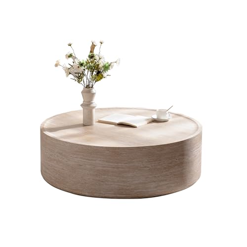 39.37" Round Faux Marble Coffee Table for Living Room, Modern Drum Coffee Table, Faux Stone Mars Pattern Center Table, Minimalist Large Circle Round Coffee Table No Assembly(Mars Pattern) - color: 39.37'' Mars Pattern