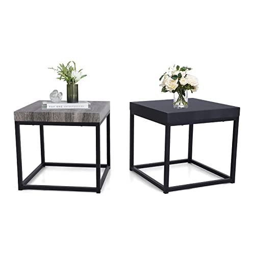 MAISON ARTS Nesting Coffee Table Set of 3, Wood-Like and Black | Rectangle Center Table, Morden Living Room Coffee Table and End Table Sets for Home Indoor Use - color: Wood-like&black