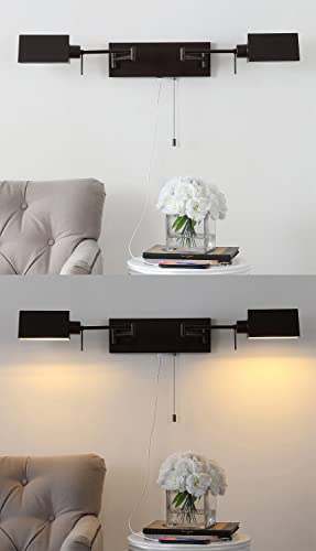 JONATHAN Y Arlo 54" 2-Light Double Swing Arm Metal Lamp, Oil Rubbed Bronze | Industrial Farmhouse Design, Pull Chain Switch, USB Charging Port, Hardwired, Adjustable Shades, LED Bulbs Included - color: Oil-Rubbed Bronze, size: 2-Light