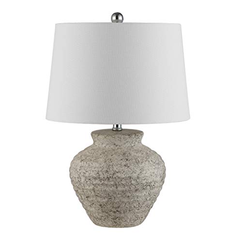 SAFAVIEH Lighting Ledger 22.5" Table Lamp, Light Grey TBL4352A | Textured Ceramic Base, Fabric Shade, LED Bulb Included, Rustic Farmhouse Style, Easy Assembly - color: Light Gray