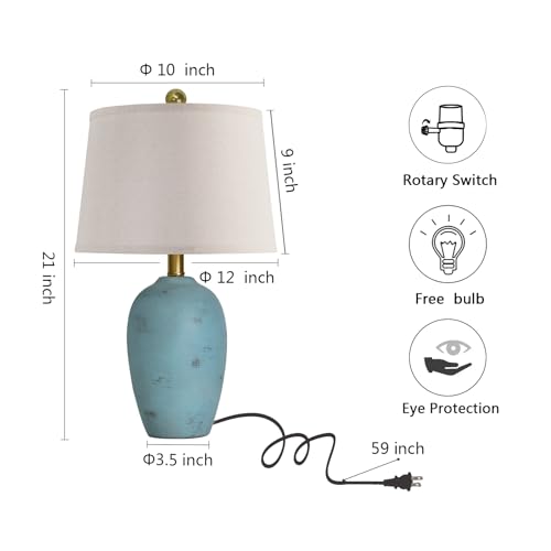 AIEAMPDO 21'' Set of 2 Coastal Small Ceramic Lamps for Bedroom | Traditional Nightstand Bedside Desk Table Lamp for Living Room Office Dorm, 2 Bulbs Included - color: Light Blue