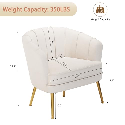 Velvet Accent Chair, Barrel Armchair, Beige | Velvet Upholstery, Golden Metal Legs, Comfy Barrel Back, Modern Style, Living Room Bedroom Office - color: Beige, size: 1 Chair