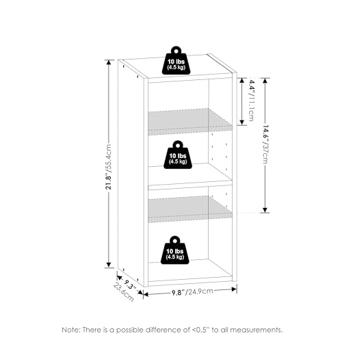 Furinno Fulda Book Shelf, 2-Tier Narrow Storage Cabinet, Bookcase with 10-in Width Storage Shelf, 9.3 x 9.8 x 21.2, for Living Room, Bedroom, Home Office, White - color: White, size: 2-Tier, 9.8" Width