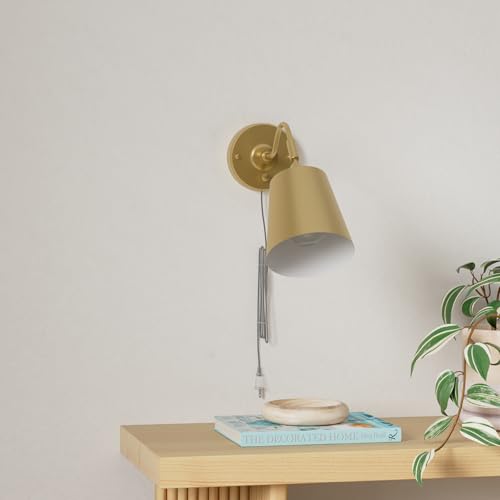 TRLIFE Wall Sconce Plug in, Dimmable Wall Sconces Adjustable Gold Wall Lights with Plug in Cord and Dimmer On/Off Knob Switch, Wall Mounted Light for Bedside Bedroom Stairway(2 Pack, 2 Bulbs Included) - color: Gold