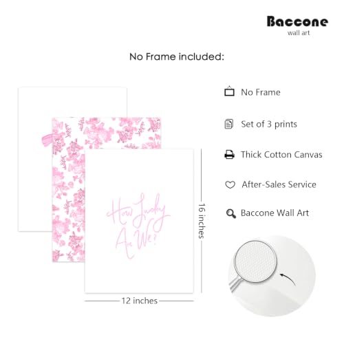 Pink Bow Floral Wall Art Preppy Canvas Room Decor How Lucky Are We Wall Art Coquette Flower Bow Poster Preppy Aesthetic Pictures Girly Trendy Prints for Living Room Bathroom 12x16x3 Inch Unframed - color: Pink Luck Art Prints, size: 12x16 Inch Unframed