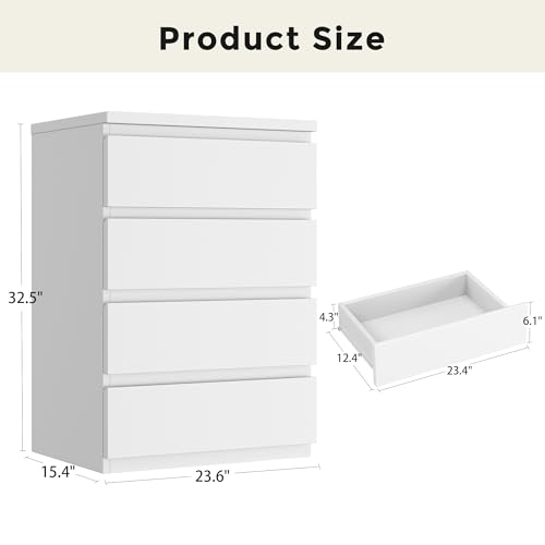 Jocoevol 4 Drawer Dresser for Bedroom, White Dresser Chest of Drawers - Large Wood Dressers TV Stand with Deep Drawers Dressers for Living Room, Hallway, Entryway - White - color: White